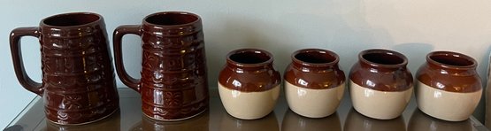 Marcrest Stoneware Mugs & Stoneware Crock Bean Pots - 6 Piece Lot