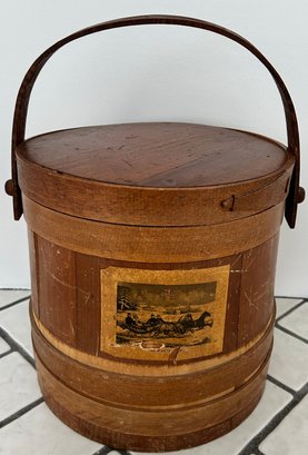 Antique Wood Firkin Maple Sugar Bucket With Lid
