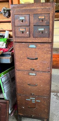 Antique Oak 7 Drawer Filing Cabinet & Card Catalog