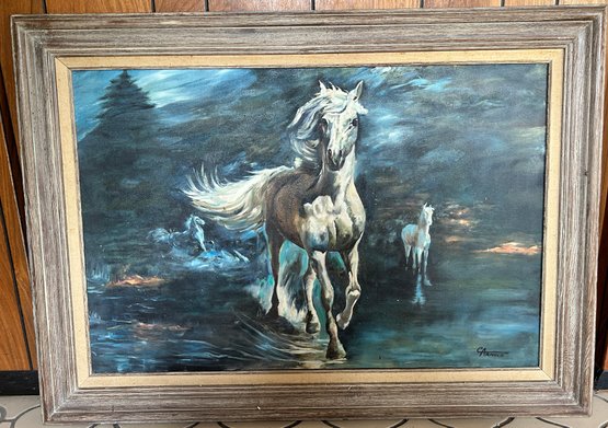 Arnold Signed Palomino Horses Framed Oil Painting