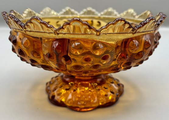 Fenton Hobnail Amber Glass Pedestal Candle Bowl