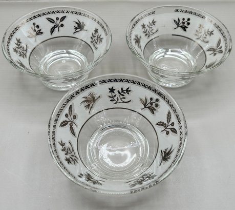 Mid Century Modern Silver Leaf Frosted Bowls - 3 Piece Lot