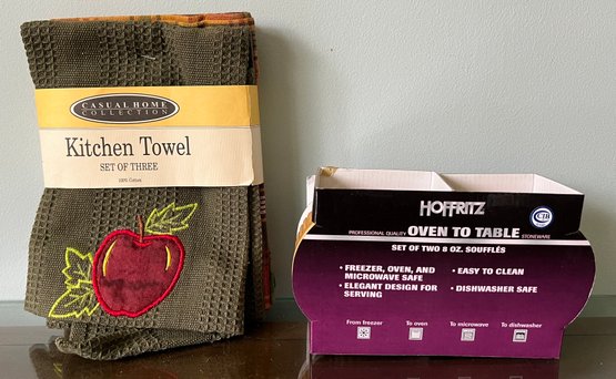 Casual Home Kitchen Towels & Hoffritz Set Of Two 8oz Stoneware Souffle Dishes -2 Piece Lot