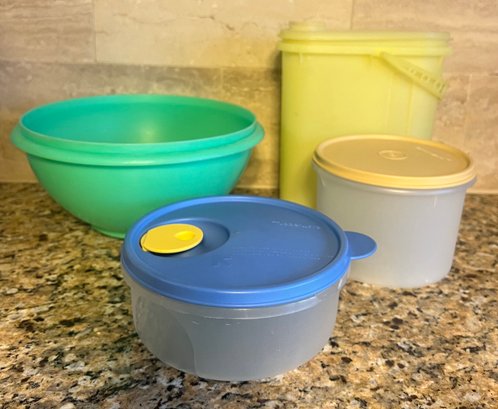Tupperware Assorted Set - 2 Lidded Containers, 1 Strainer, 1 Cereal Pitcher With Lid - 4 Piece Lot