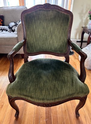 Upholstered Green French Provincial Arm Chair