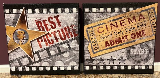 Home Theatre Room Cinema Admit One Movie Ticket Wall Art Decor - 2 Pieces