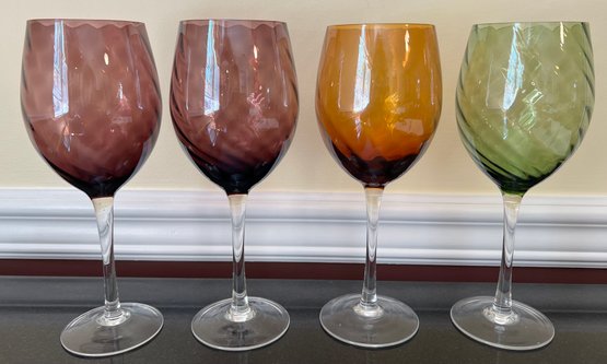 Crystal Swirl Colored Wine Glasses - 4 Pieces
