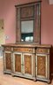 Ornate Solid Wood Buffet With Matching Wooden Frame Mirror Included