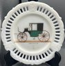 Vintage Scroll Pattern Milk Glass Plate Set - 3 Total - Antique Transportation