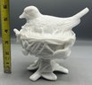Westmoreland Milk Glass Nesting Bird Pedestal Covered Candy Bowl