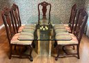 Beveled Glass-top Dining Table With 6 Andre Originals Co. Wooden Cushioned Dining Chairs