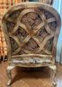 Custom Upholstered Distressed Wooden Arm Chair With Ottoman