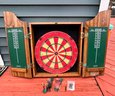 Solid Wood Dart Board Cabinet With Darts And Chalkboard Scoreboard