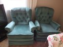 Recliner Chairs, Fabric Covered, Manual - Vintage, Set Of 2