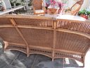 Lovely Rattan Honey Floral Cushioned Sofa & Coffee Table With Glass Top - Set Of 2