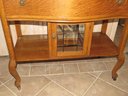 Hand Made Tiger Wood Buffet With Glass Display Cabinet, Mirrored Back, On Caster Wheels