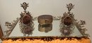 Vanity Set - Mirrored Vanity Tray With 2 Perfume Bottles And Trinket Dish 4 Piece Lot