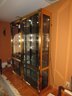 Brass, Glass Door Lighted Curio Cabinets With Smokey Mirrored Back - Set Of 2