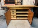 Wooden Work Bench With Cabinets And Drawers