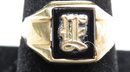 14k Gold F Initial Ring With Onyx 3.0 Grams Size 9