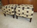 Ethan Allen Polk-a-dot Fabric Covered Square Ottomans - Set Of 2