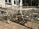 Aluminum Glass Top Patio Table With Umbrella & 6 Chairs - 8 Piece Lot