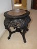 Asian Carved Wood Accent Table With Marble Top