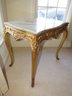 Gold-tone Wood With Marble Top Accent Table