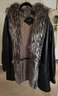 Adolfo Leather Fox Collared Coat  Size Small