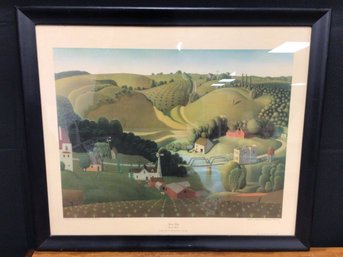 Framed Picture Art - Grant Wood- Stone City.   (23in Tall X 27in Long )