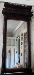 Antique Victorian Highly Carved Mahogany Wood Hanging Beveled Mirror