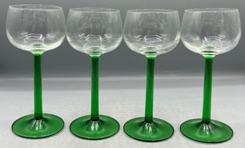 Arcoroc Green Stemware Glasses - 4 Total - Made In France