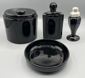 Depression Black Amethyst Colored Glass Canister/nut Dish/salt Shakerflask - 4 Pieces Total