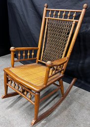 Rattan And Cane Spindle Rocking Chair