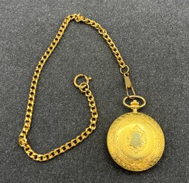 Majestron Quartz Gold-tone Pocket Watch With Chain