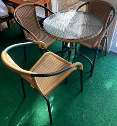 Resin Wicker Outdoor Patio Set  3 Chairs And Glass Top Table