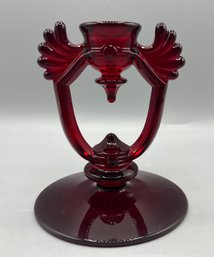 New Martinsville Ruby Red Moondrop Pattern Candlestick Holder