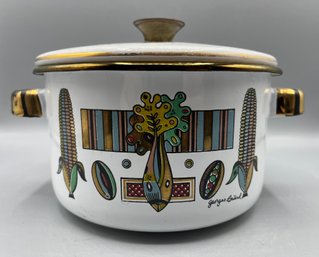 Georges Briard Mid-century Enamelware Corn Leaf Pattern Dutch Oven Pot