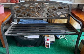 Metal Bronze Brushed Bench With Floral Embellishment