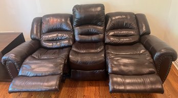 Mah Wah Furniture Leather Studded Electric Recliner Sofa