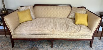 Solid Wood Custom Upholstered Sofa With 4 Throw Pillows