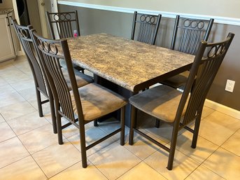 Laminated Dinette Kitchen Table With 6 Cushioned Metal Chairs Included - 7 Piece Lot