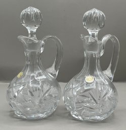 Cut Crystal Cruet Set - Made In Czechoslovakia - 2 Total