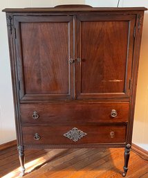 Vintage Solid Wood 5 Drawer Armoire On Caster Wheels
