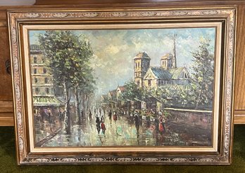 Artist Signed Oil On Canvas Framed - Impressionist Street Scene