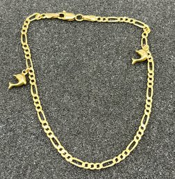 14K Gold Filigree Station Dolphin Charm Bracelet - 4.5 Grams Total