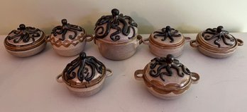 Handmade Ceramic Octopus Pattern Crock Set - 7 Total