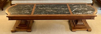 Solid Wood Marble-top Double Pedestal Coffee Table