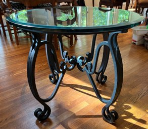 Wrought Iron Glass-top End Table