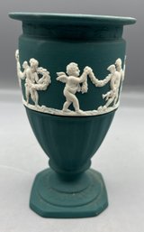 Wedgwood Spruce Green Teal Jasperware Footed Urn Vase - Made In England